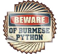 Funny Car Decals Beware of Burmese Python Funny Sticker 10 Pcs Car Decal Sticker Bumper Sticker(6X9CM)