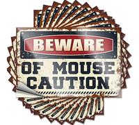 Funny Car Decals Beware of Mouse Caution Funny Sticker 10 Pcs Small Sign Funny Sticker(6X9CM)