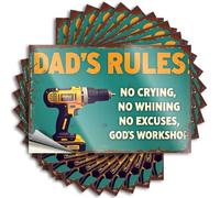 Funny Car Decals Dewalt Drill: Dad's Rules for God's Workshop Stickers 10Pcs Decor for Man Cave Car Sticker Pack(12X18CM)