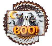 Funny Car Decals Halloween Fun: Ghost, Cats, and Bats with 'Boo!' Stickers 10Pcs Car Stickers for Windows Men Decor(6X9CM)