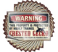 Funny Car Decals Warning This Property is Protected by A Highly Trained Crested Gecko Funny Sticker 10 Pcs Funny Sticker Funny Stickers for Cars(8X12CM)