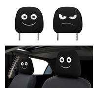 Funny Car Headrest Covers 2 Pack - Double-Sided Angry & Smile Face Design, Universal Stretch Seat Head Rest Protector for Cars, SUVs, Trucks