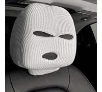 Funny Car Headrest Covers, Personalized Automotive Seat Face Mask, Funny Car Accessories, Spoof Face Car Headrest Cover Protector Breathable Car Seat Head Rest Cover Funny Hat (White)