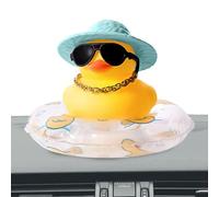 Funny Car Ornaments and Accessories Cute Rubber Duck for Car Dashboard - | Comes with Mini Swim Ring, Sun Hat, Sunglasses and Necklace for Car Interior Decoration