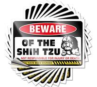 Funny Car Stickers Beware of Shih Tzu Funny Sticker 10 Pcs Bar Accessories Man Cave Car Stickers(8X12CM)