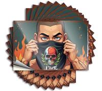 Funny Car Stickers Bold Graphic Skull Bandana with Fiery Background Stickers 10Pcs Funny Bumper Stickers for Cars Bar Rules Sign(8X12CM)