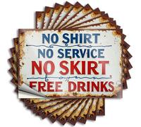 Funny Car Stickers Vintage Sign: 'No Shirt, No Service; No Skirt, Free Drinks' Stickers 10Pcs Funny Bumper Stickers for Cars Bar Rules Sign(6X9CM)