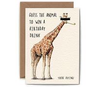 Funny Card Giraffe Guess the Animal to Win a Birthday Drink - Designed and Printed in the UK