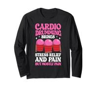 Funny Cardio Drumming Fitness cat Drumming Women Long Sleeve T-Shirt