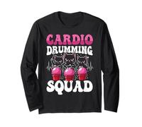 Funny Cardio Drumming Squad Fitness cat Drumming Women Long Sleeve T-Shirt