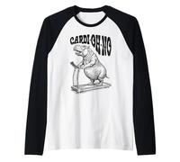 Funny Cardio Gym Hippo Cardi-Oh-No Hippopotamus Treadmill Raglan Baseball Tee