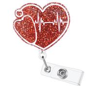 Funny Cardiology ECG/EKG Badge Reel, Retractable ID Card Badge Holder, Name Work Badge Clip for ICU NICU RN LPN CNA MA ER Night Shift Nurse Nursing Student Cardiac Rehabilitation Doctor, Nurse Gifts
