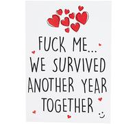 Funny Cards, Valentines, Anniversary, Birthday Cards, Husband Wife Boyfriend Girlfriend Swearing Cards Humorous Survived Another Year PC205