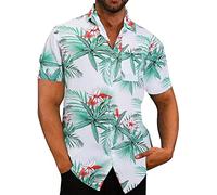 Funny Caribbean Shirts for Men Short Sleeve Tropical Hawaiian Palm Tree Button Down Shirt Cuban Beach Graphic Casual 80S Shirt Summer Mexico Cruise Flamingo Bowling Vintage Golf Green