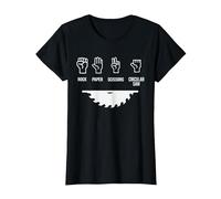 Funny Carpenter - Rock Paper Scissors Table Saw T-Shirt, Women, Black, X-Large