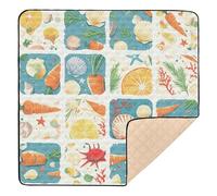 Funny Carrot Seafood Check Soft Thick Baby Gym & Activity Mat for Floor Water Resistant Padded Baby Mat for Babies Infants Toddlers, 50'' x 50''