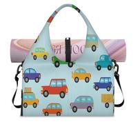 Funny Cars Sports Duffle Bag with Shoe Compartment Cute Cars Weekend Overnight Bags Tote Cabin Luggage Bag for Gym Yoga Travel