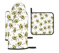 Funny Cartoon Avocados Print Kitchen Baking Oven Mitts and Heat Insulation Pot Holders Sets for Cooking BBQ.