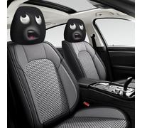 Funny Cartoon Car Headrest Covers, 2PCS Universal Fit, Big Eyes Car Seat Protector Cover, Cute Cheerful Face Auto Seat Covers for Halloween & Christmas, Easy Install & Washable (Black-A)