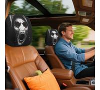Funny Cartoon Car Headrest Covers, 2PCS Universal Fit, Big Eyes Car Seat Protector Cover, Cute Cheerful Face Auto Seat Covers for Halloween & Christmas, Easy Install & Washable (Black-I)