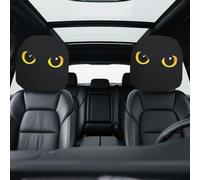 Funny Cartoon Car Headrest Covers, 2PCS Universal Fit, Big Eyes Car Seat Protector Cover, Cute Cheerful Face Auto Seat Covers for Halloween & Christmas, Easy Install & Washable (Black-F)
