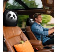 Funny Cartoon Car Headrest Covers, 2PCS Universal Fit, Big Eyes Car Seat Protector Cover, Cute Cheerful Face Auto Seat Covers for Halloween & Christmas, Easy Install & Washable (Black-J)