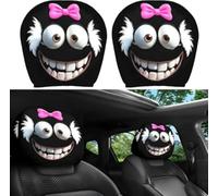 Funny Cartoon Car Headrest Covers Elastic Fit Breathable Fabric Keep Chair Clean and Safe Easy to Install and Washable for Cars Vans Trucks