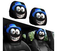 Funny Cartoon Car Headrest Covers, Funny Big-Eyed Cartoon Car Seat Headrest Covers - Universal Fit, Holiday Decor, Cute Cheerful Face Auto Seat Covers with Elastic Fit, 26x28cm (C-1 Pair)