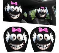 Funny Cartoon Car Headrest Covers, Universal Fit Car Seat Headrest Protector, Cute Cartoon Eyes Double-Sided Print, Washable Elastic Front Seat Decoration (E)