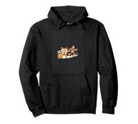 Funny Cartoon Cat And Bigfoot Forest Chase Pullover Hoodie