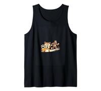 Funny Cartoon Cat and Bigfoot Forest Chase Tank Top