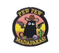 Funny Cartoon Cat Morale Patch Pew Pew Madafakas Design Embroidered Hook and Loop for Tactical Vest MOLLE Backpack Army Bag Cool Meme Badge for Military & Civilian Use on Clothes Helmets Gym Gear