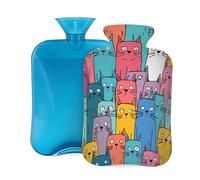 Funny Cartoon Cats Pattern Hot Water Bottle with Cover, 2L Large Capacity Hot Water Bag for Hot Cold Compress, Hand Feet Warmer, Neck Shoulder Pain Relief
