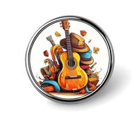 Funny Cartoon Hats Guitar Badge Holder Personalized Metal Button Pin Fashion Round Badge with Pattern Pin DIY Button Badges Exquisite Brooch Crafts Gift Clothes Decorative Pins