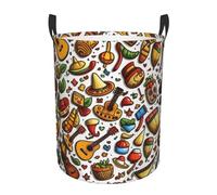 Funny Cartoon Hats Guitar Circular Hamper – Stylish Water-Resistant Storage Basket With Full-Print Design, Durable Oxford Cloth Laundry Basket For Home, Bathroom, Kitchen & Kids Room