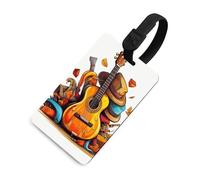 Funny Cartoon Hats Guitar Luggage Tag Classic Personalized Repeated Luggage Tag Cute Unique Travel Essentials Identifiers for Women Men Baggage Backpack Handbag Suitcase, Black-style, One Size