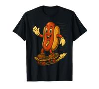 Funny Cartoon Hot Dog Riding Skateboard Design T-Shirt