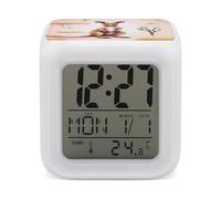 Funny Cartoon Kangaroo Zoo Alarm Clocks LED Digital Clock with 7 Colors Changing 3" Cube Wake Up Clock with Temperature Snooze Silent Night Light Battery Operated Beside Lamp for Bedroom Decor