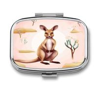 Funny Cartoon Kangaroo Zoo Pill Box Medicine Pill Organizer Small Pill Case Travel Pill Container Portable Pill Case for Pocket 2 Compartment Pill Holder Pill Boxes for Travel