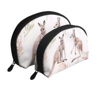 Funny Cartoon Kangaroo Zoo Portable Shell Makeup Bag Set (2 Pieces), Zippered Travel Toiletry Bag for Cosmetics