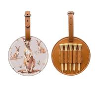 Funny Cartoon Kangaroo Zoo Printed Golf Tee Holder Fits 5 Tees, Brown PU Leather