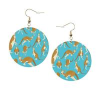 Funny Cartoon Kangaroo Zoo Printed Leather Earring Set For Women, 1 Pair Lightweight Bohemian Pierced Earrings Jewelry Gift For Women Girls