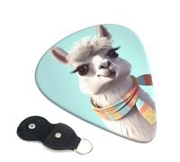 Funny Cartoon Llama Guitar Picks 6 Pack with Leather Guitar Pick Holder Keychain, Plectrum Key Fob Cases Bag, Abstract Art Plectrum for Acoustic Electric Guitar, Ukulele 0.46mm