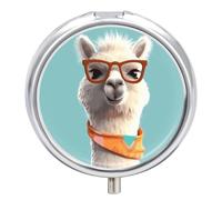 Funny Cartoon Llama Pill Box Medicine Pill Organizer 3 Compartment Daily Pill Case Small Pill Container Round Pill Holder Travel Pill Box Metal Pill Case for Purse Pocket