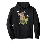 Funny Cartoon Mouse Playing Saxophone Riding On Turtle Pullover Hoodie