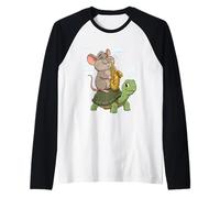 Funny Cartoon Mouse Playing Saxophone Riding On Turtle Raglan Baseball Tee