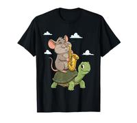 Funny Cartoon Mouse Playing Saxophone Riding On Turtle T-Shirt