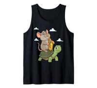 Funny Cartoon Mouse Playing Saxophone Riding On Turtle Tank Top