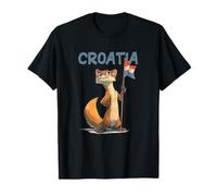 Funny Cartoon Pine Marten Costume with Croatia Flag T-Shirt