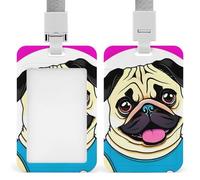 Funny Cartoon Pug Puppy Dog Badge Holder with Lanyards Retractable Vertical Plastic Id Badge Holder Name Key Card Holders Case for Teacher Nurse Doctor Office Gift for Coworkers